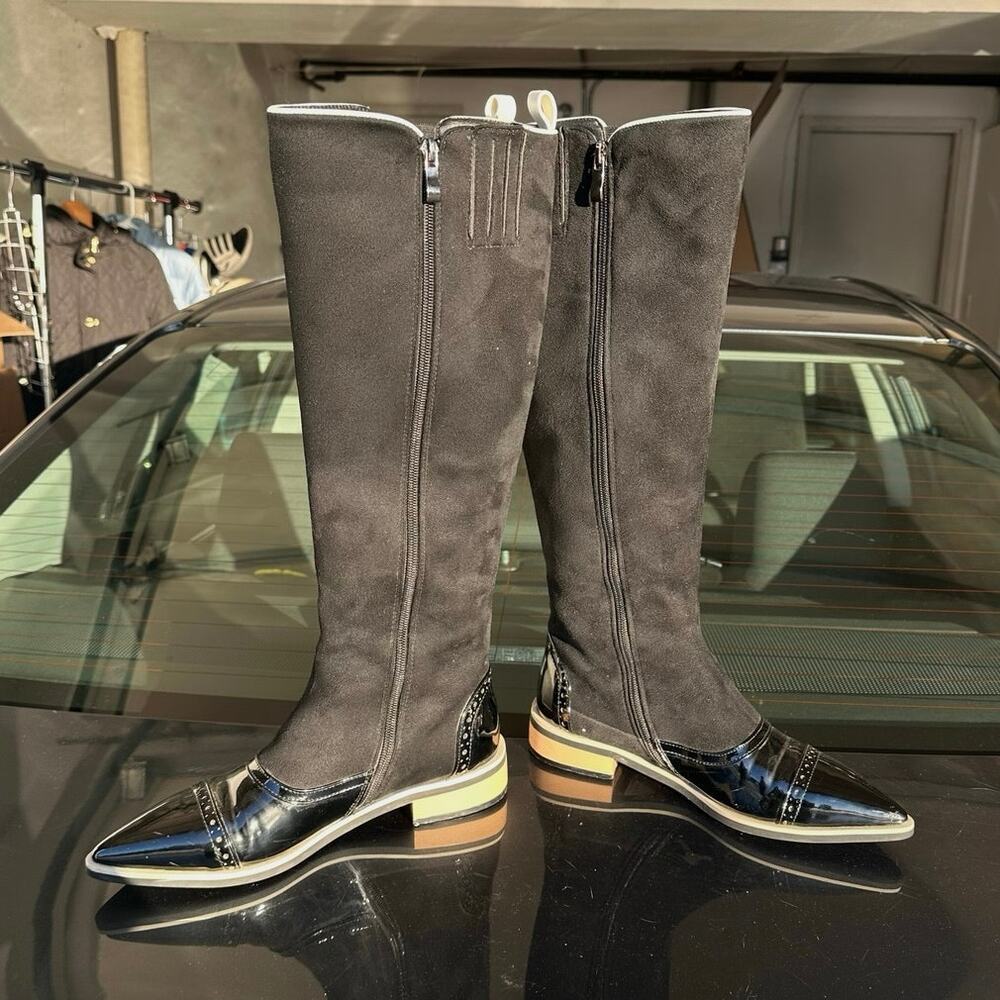 Lolita Paris Tall Patent Leather Suede Boots Size 39 US Women’s 8 Black - Picture 7 of 17